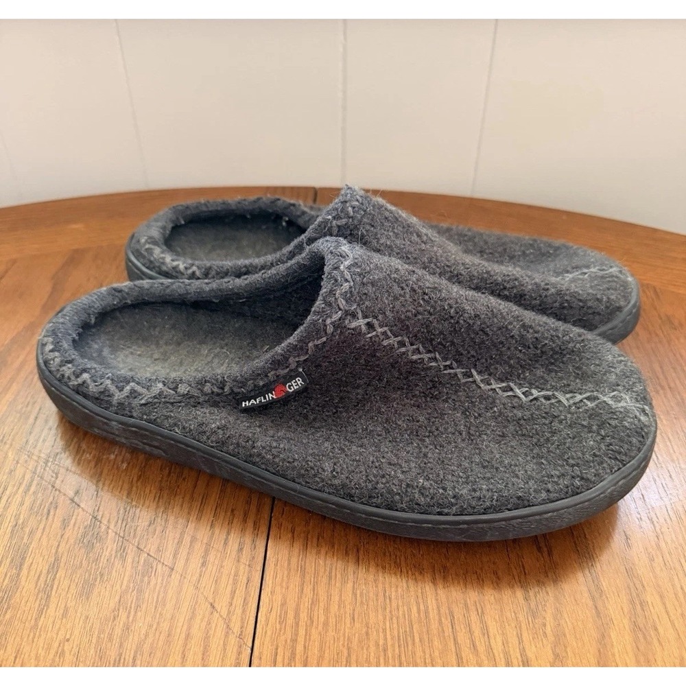 HAFLINGER - Unisex Wool Hard Sole Slippers, Gray, EU 43